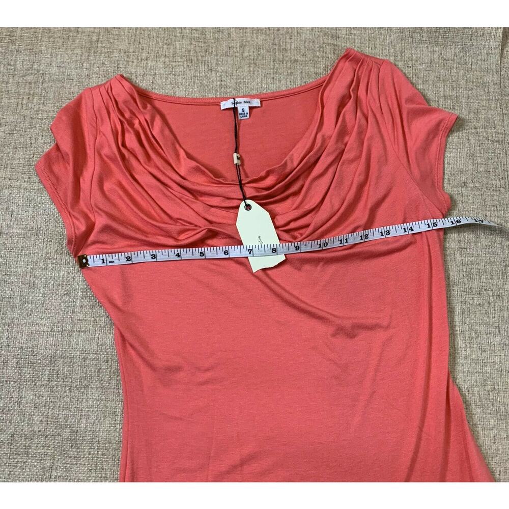Sophie max Women’s Deep Coral Orange Cowl Neck Ruched Sides, Size s blouse top - Picture 11 of 11